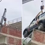 ویڈیو: چوروں سے خوفزدہ شہری اپنی گاڑی کرین کے ذریعے چھت پر لے گیا