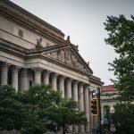 A view of the National Archives Building in Washington D.C. showcasing classic architecture.