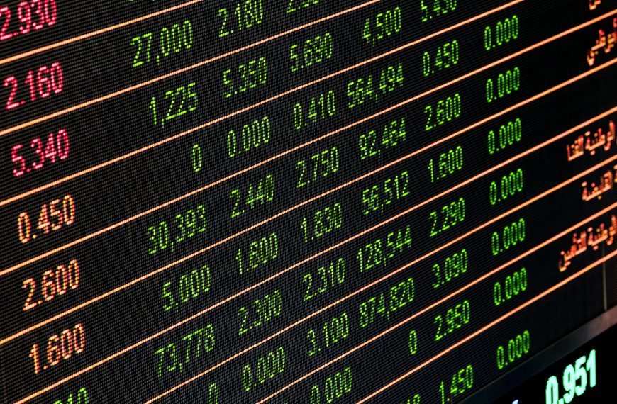 Detailed view of a stock market screen showing numbers and data, symbolizing financial trading.